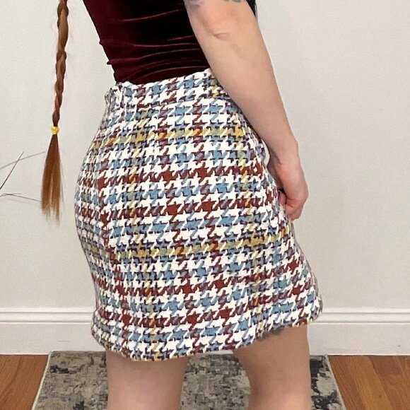 Waverly Grey Plaid Tweed Wrap Mini Skirt Back Zipper Size 4 Multicolor - Picture 3 of 4